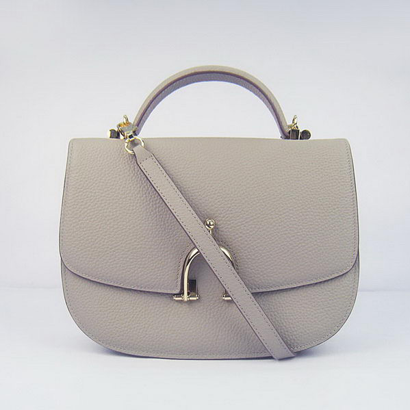 H8088 Hermes Stirrup Shoulder Bag Grigio in pelle di vitello d'oro